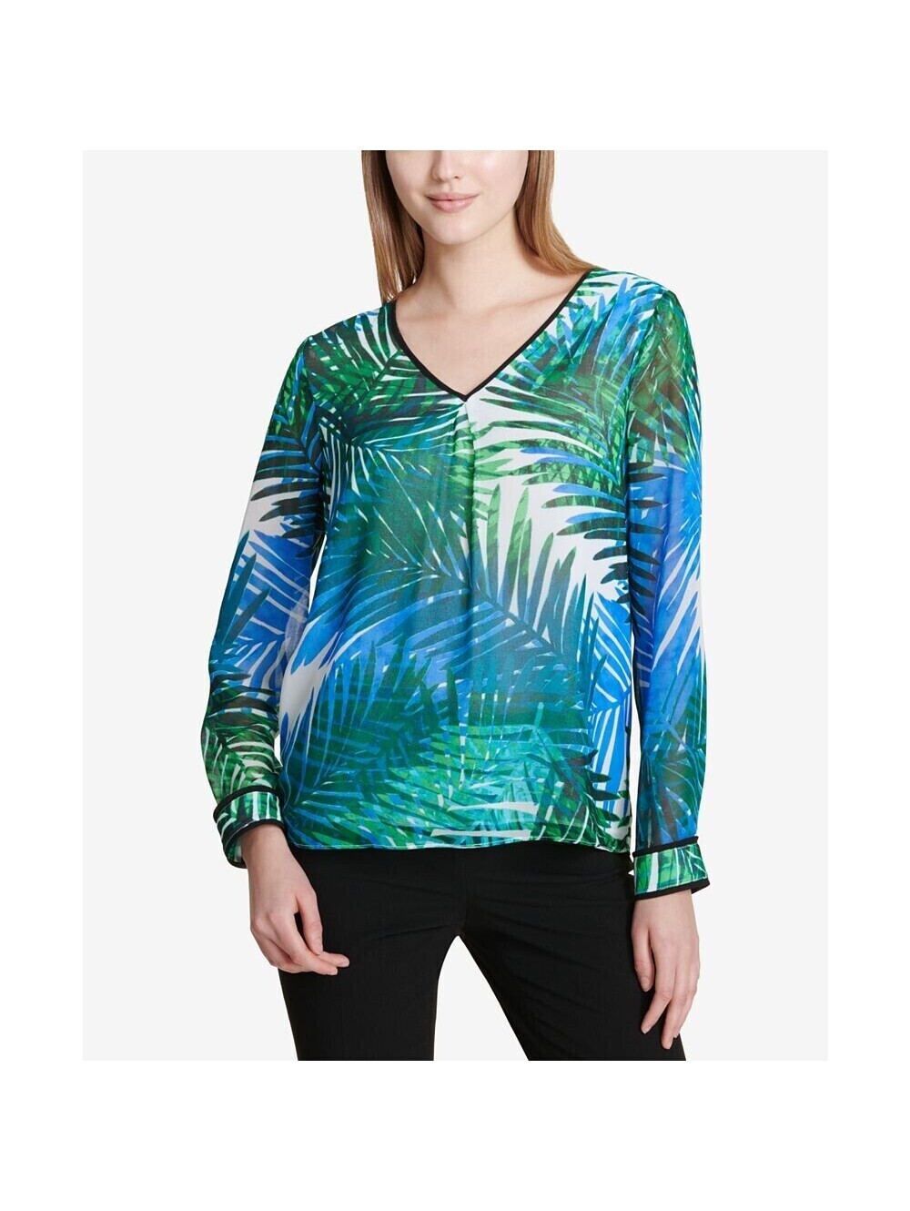 Calvin Klein Womens Striped V-Neck Top Size XL